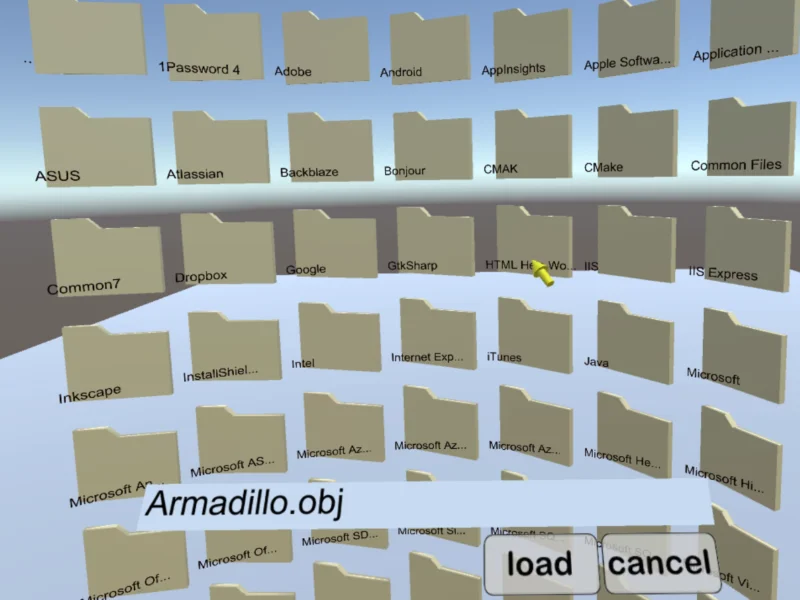 VR file browser interface