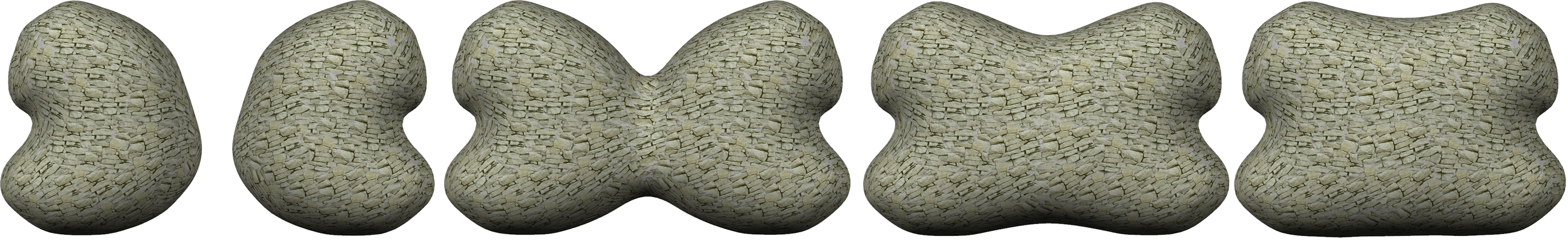 Brick/rock texture decals sliding together on two merging meshes